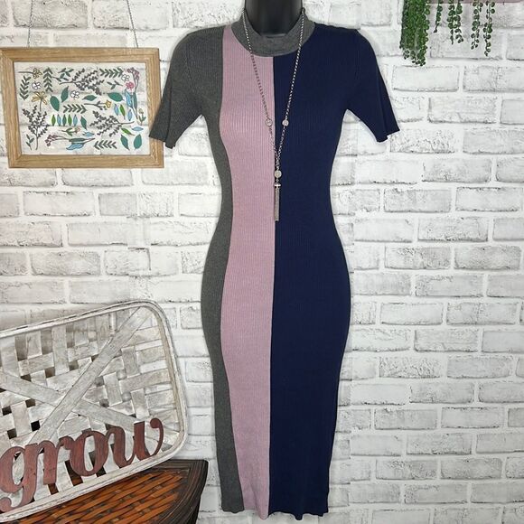 LuLu’s Dianna Navy Blue Color Block Short Sleeve Bodycon Dress - Picture 3 of 9